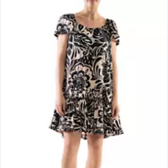 Robbie Bee Women's Short Sleeve Scoop Neck Printed Gauze Dress NWT - Picture 1 of 8